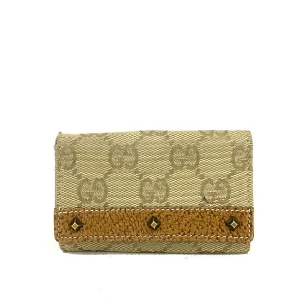 Gucci Key Case GG Logo 6 Ring Beige Leather Canvas - Picture 1 of 10